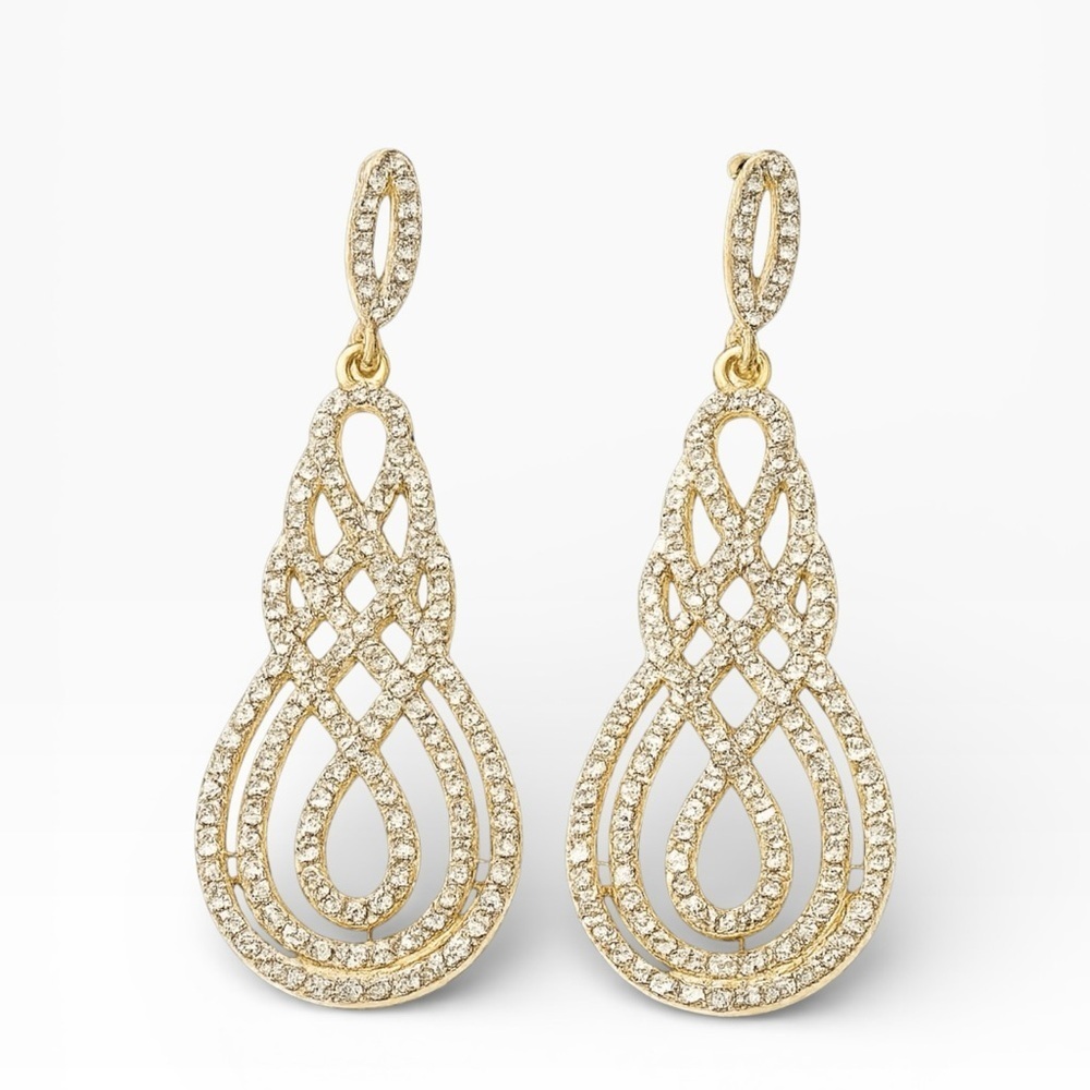 David Tutera Juliana Bridal Earrings in Gold with Pave Set Scroll Design